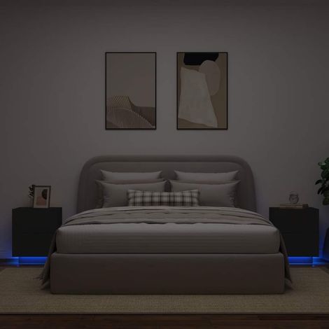 Armoires de chevet et lumières LED 2 pcs-Table de chevet noir bois d'ingénierie 806644 (1/5)
