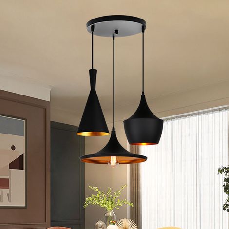 Axhup – Lustre suspension moderne 3 lumières en disque noir – Abat-jour Ø36x20cm – Douille E27 – Longueur câble 100cm réglable