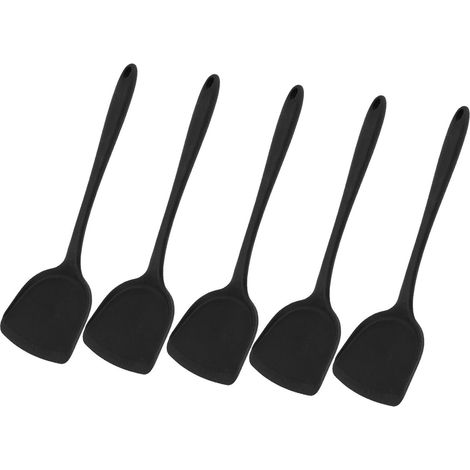 Lot de 5 spatules de cuisine ergonomiques en silicone noir, avec anneau de suspension, anti-brûlures. Spatules chinoises noires. (1/5)