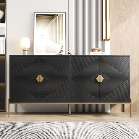 Comanlai - Buffet Enfilade Moderne 162 cm - Grand Meuble de Rangement 3 Portes pour Salon et Salle à Manger - Noir (1/5)