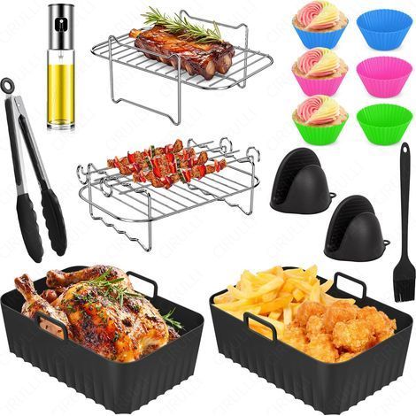 15 pièce saccessoires air fryer pour Ninja Foodi AF400EU, AF300EU 7.6L-9.5L friteuse à air chaud, moule en silicone set d'accessoires friteuse à air chaud Compatible avec Dual Zone (1/5)