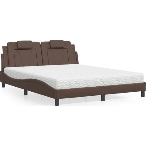 Lit Viana avec matelas marron 160x200 cm similicuir
