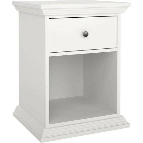 Dmora - Comodino Pascal, Comò basso, Tavolino da notte, Mensola da letto, 48x43 h63 cm, Bianco