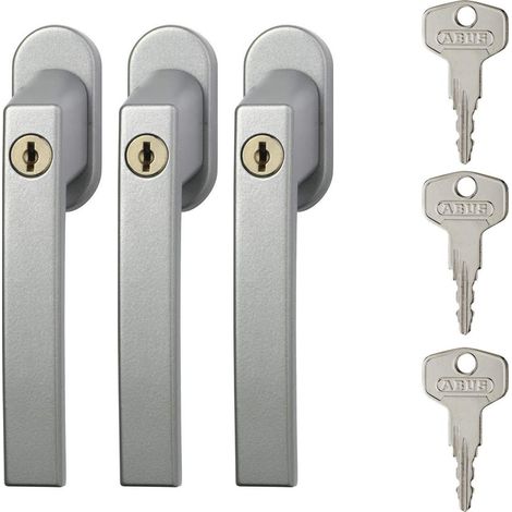 Abus Fg210 Maniglia con Blocco Antifurto, Set di 3, Serratura a Spinta con Cilindro per Finestre, Chiave Maestra, Livello di Sicurezza: 3, 59488, Argento (1/4)
