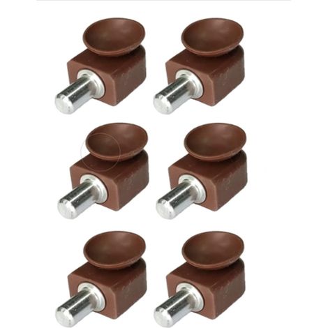 6 PEZZI - SUPPORTI REGGIPIANI CON VENTOSA IN PLASTICA COLORE MARRONE PER CRISTALLI 13x15MM - CON PERNO AD INCASSARE Ø5MM IN METALLO