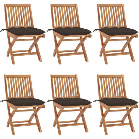 Chaises pliables de jardin avec coussins lot de 6 Bois de teck (1/5)
