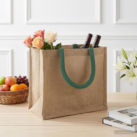 vidaXL Sacs en jute 10 Naturel et vert 26 x 22 x 14 cm (1/5)