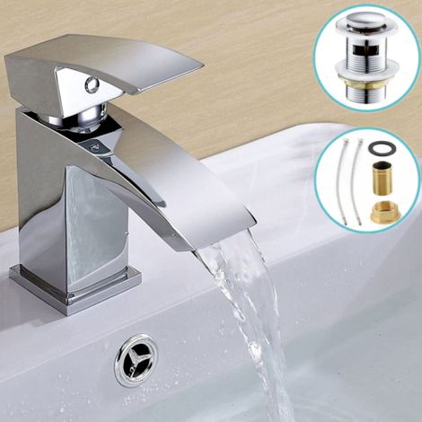 Robinet mitigeur de lavabo cascade chromé avec bonde (1/5)