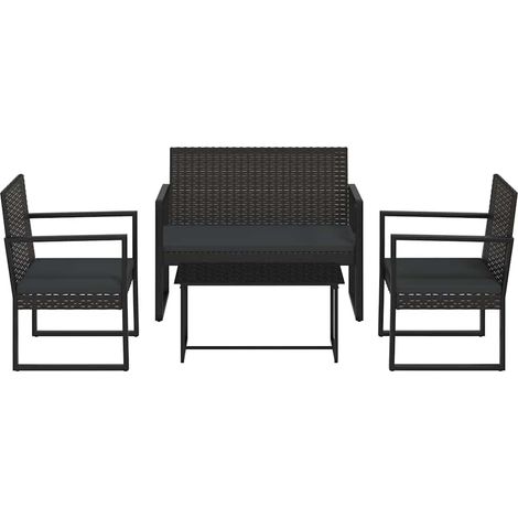 vidaXL Gartenlounge 4 Teile mit Kissen Schwarz Geflochtene Kunststoffe