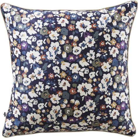 Coussin déhoussable 50x50cm velours imprimé petites fleurs coloris bleu marine - CORINNE