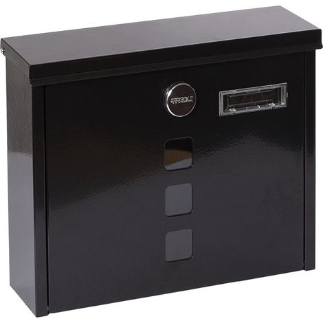 ARREGUI Chance E7104 Cassetta Postale in Acciaio, Formato M (DIN A4), Cassetta della Posta con Serratura Coperta e Portanome, Facile de Montare, Nero (1/4)