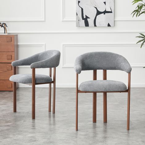 Fauteuil duo gris moderne, assise moelleuse en tissu, piètement métal fer, chaise cosy pour salon / salle à manger / séjour, 2 pièces