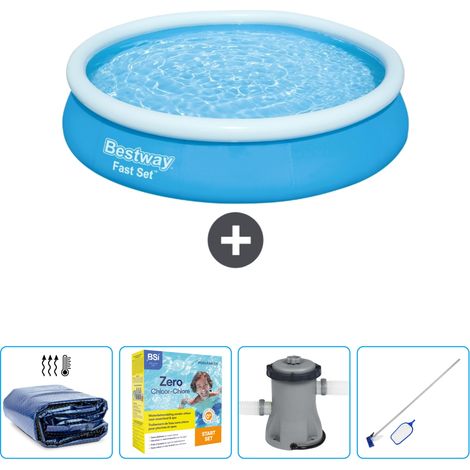 Piscine Gonflable Ronde Fast Set Bestway - 366 x 76 cm - Bleue - Incluse Accessoire CB10 (1/5)