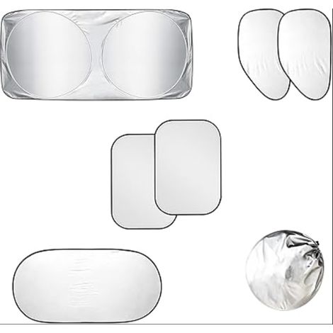 Pare Soleil Voiture Brise, Pliable avec Sac Rangement, Protection UV Auto, pour Vitre Avant, Latérales et Arrière, Utilisation Quotidienne en Été (1/5)