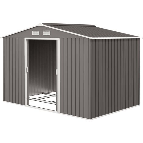 Grauer Metall-Gartenschuppen mit Schiebetüren, 2,77 x 1,95 x 1,92 m