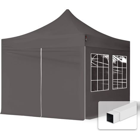 TOOLPORT 3x3 m Pop up Gazebo incl. 4 side panels with steel frame for instant shelter grey