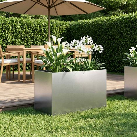 vidaXL Macetero de Jardín Plateado 60 x 40 x 40 cm Acero inoxidable (1/5)