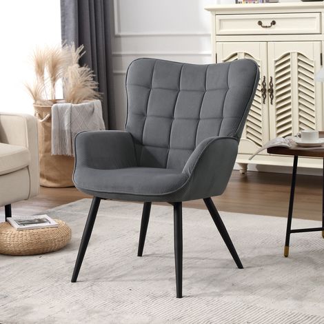 WOLTU Relaxsessel Fernsehsessel Polsterstuhl mit Cordbezug Metallbeine Armsessel Loungesessel für Wohnzimmer Schlafzimmer Arbeitszimmer, Dunkelgrau (1/5)