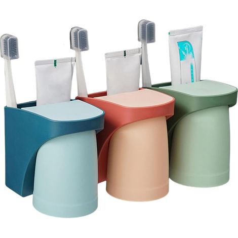 (Vert + Bleu + Rouge) Lot de 3 porte-brosses à dents muraux, porte-gobelets perforés, porte-brosses à dents muraux avec ventouses magnétiques, porte-b (1/5)