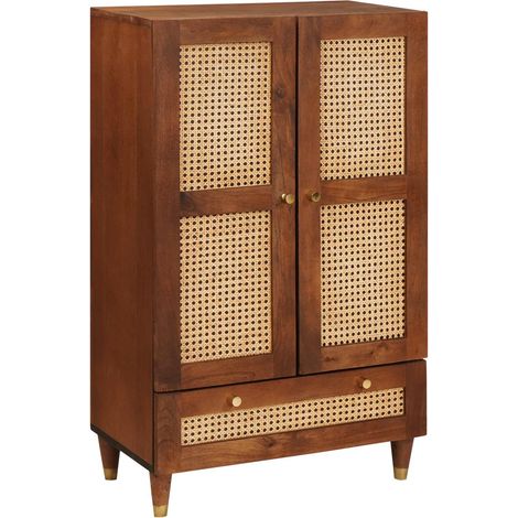Buffet haut 1 tiroir 2 portes en bois de manguier massif marron 60 x 33,5 x 100 cm - PANGIVO (1/5)