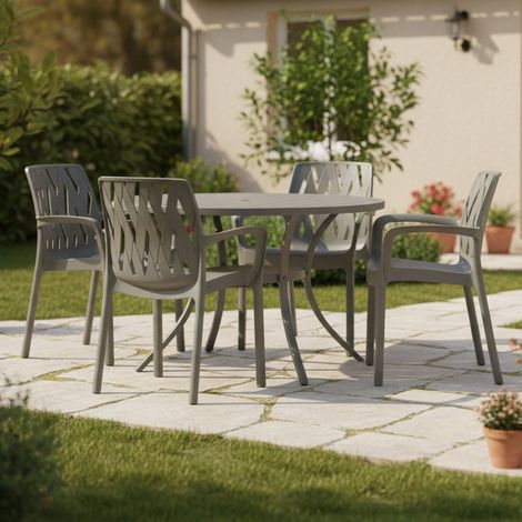 Rumley Gartenstuhl, 4er Set, stapelbar, hergestellt in Italien, Armlehnen, Grün (1/4)
