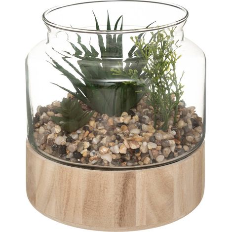 Pianta artificiale terrario in vetro h17,5cm - Atmosphera créateur d'intérieur
