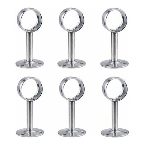 Support de tringle à rideau plafond – Acier inoxydable argent – Capacité 30 kg – Lot de 6 pièces – Installation rapide au mur ou plafond