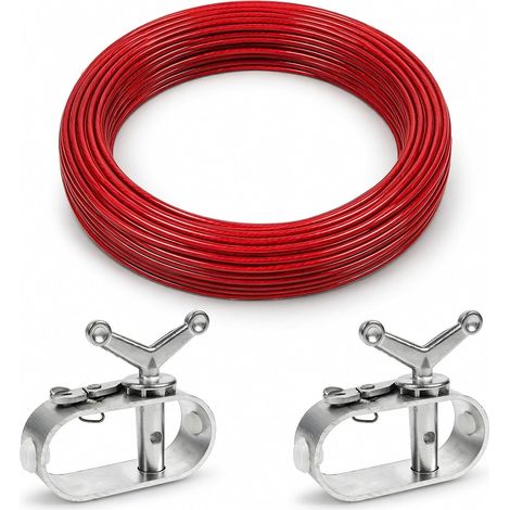 2 Pièces Tendeur Fil a Linge avec 40 m Câble Acier Gaine Rouge, Tendeur Cable Grillage Corde, Tendeurs en Alliage D'aluminium, pour Bâche de Piscine Auvents Bâches Piscine Fixation Extérieure, Rouge (1/5)