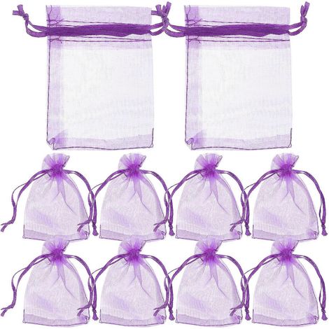 100 sachets cadeaux en organza pour bonbons, avec cordon de serrage (violet foncé)-9X7X0.1CM-Purple (1/3)
