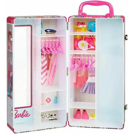 Mallette Armoire Barbie - Klein - Pour Vetements et Accessoires de Poupées - Rose et Multicolore (1/5)