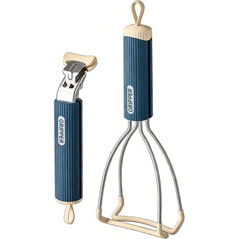 Lot de 2 poignées en acier inoxydable pour plats chauds et bols - Pinces de cuisine résistantes à la chaleur pour soulever plats, casseroles et assiettes chaudes (bleues) (1/5)