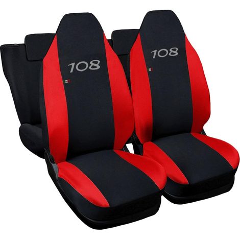 Lupex shop - Coprisedili Auto Compatibili per 108, Made In Italy, set di copri sedili anteriori e posteriori con copri poggiatesta incluso, tessuto poliestere, colore - Nero - Rosso (1/5)