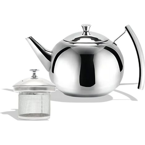 Stainless steel teapot with tea filter, coffee maker/kettle with lid and handle, ideal for loose-leaf organic tea, fruit, herbs and infusions, 2-liter teapot with filter (1/4)