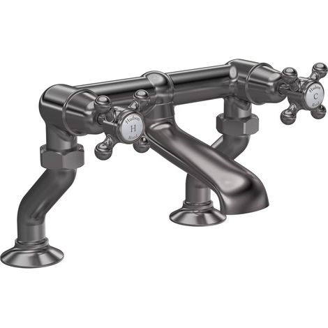 Hudson Reed White Topaz Pillar Mounted Crosshead Bath Filler Tap - Brushed Pewter (1/2)