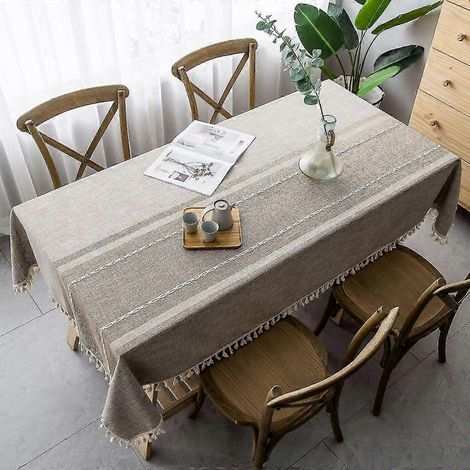 Nappe grise à pompons, coupe-vent et anti-poussière, en coton et lin, 100 x 160 cm (1/5)