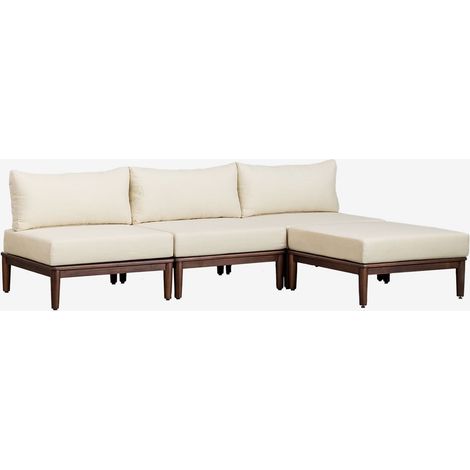 SKLUM Modulares 3-Sitzer-Sofa und Pouf in Akazie Giulia Creme-Beige                                  