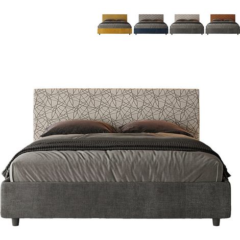 Letto matrimoniale con rete imbottito 160x190 tessuto Era 2 grigio Arla (1/5)