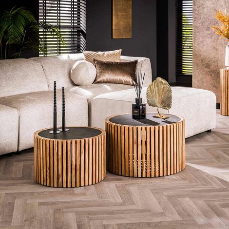 Tables basses rondes en acacia massif naturel Alba (lot de 2) (1/5)