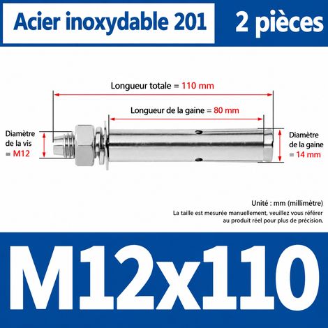 Goujon d'ancrage à expansion M12x110 mm inox 201 lot de 2 m12 110 2 pièces 1 kg – Livraison gratuite
