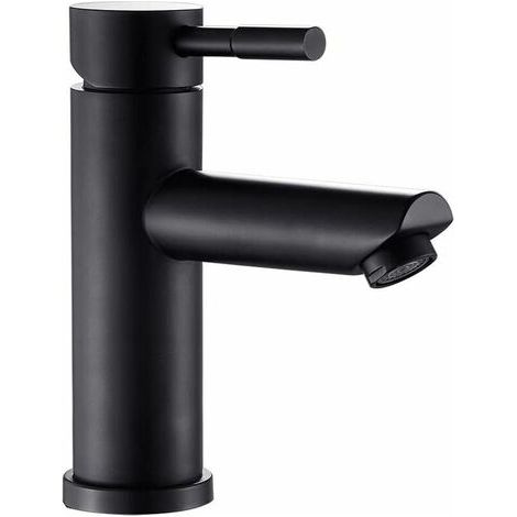 Robinet Salle Bain noir Mitigeur lavabo corp en Acier inoxydable pour vasque lave main bec ronde Eau chaud et froid réglable-Crezuo (1/5)