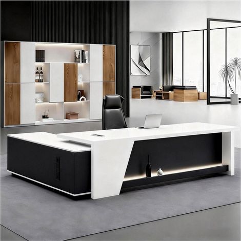 L-förmiger Schreibtisch mit Stauraum, 160x80cm, Schwarz-Weiß, Modern (1/5)