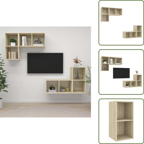 The Living Store TV-Wandschränke 4 Stk. Sonoma-Eiche Holzwerkstoff - Wandregal (1/5)
