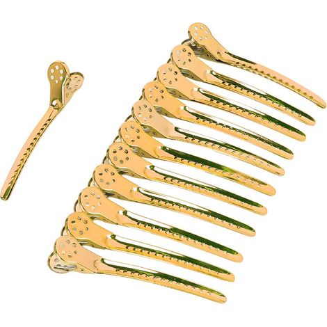 12 pinces à cheveux en acier bec de canard pour salon de coiffure et barbier, dorées (1/5)