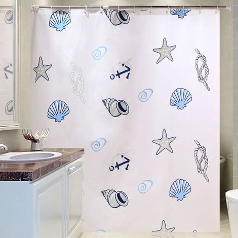 Rideau de douche 80x180cm transparent, PEVA imperméable, semi-transparent clair, anti-moisissure, sans PVC écologique, lavable avec anneaux (coquille) (1/5)