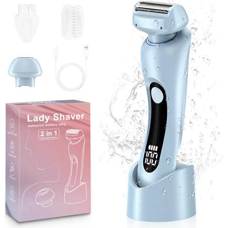 Épilateur pour femmes 2 en 1, rasoir électrique sans fil, écran numérique, rechargeable, pour le visage et le maillot, bleu (1/5)