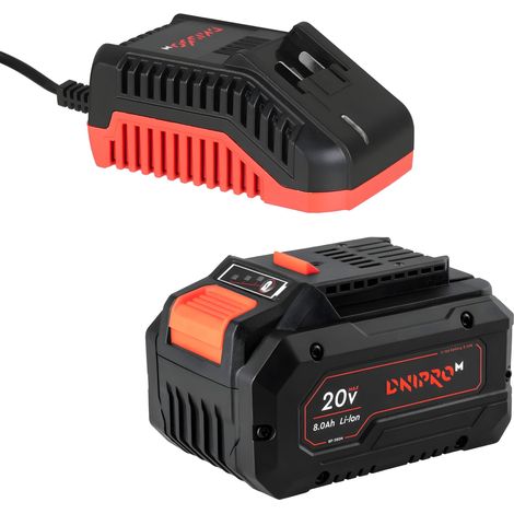 Dnipro-M Batería de Litio 20V 8.0 Ah Máxima Autonomía, Nueva Generación, Compatible 40+ Herramientas DM20 - BP-280N + Cargador Rápido FC-230