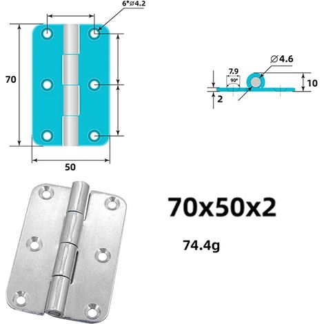 Charnière (70 x 50 x 2) en acier inoxydable 304 renforcé, charnière pour équipement mécanique, charnière plate pliante industrielle robuste, charnière à plaque rabattable (1/5)