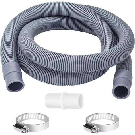 QORVA-Tuyau Machine à Laver et Lave Vaisselle 2 m, Rallonge de Tuyau de Vidange Ø 20mm, Flexible de Vidange avec raccord de tuyau et colliers, Pour Laveuse, Lave-Vaisselle et Sécheuse