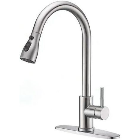 Rubinetto da cucina - Argento spazzolato - Doccetta estraibile - Girevole a 360° - Acciaio inossidabile - Miscelatore per lavello - 3 funzioni (1/3)