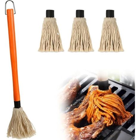 1 juego de brochas para barbacoa，con mango largo de madera y 3 cabezales de repuesto，Marrón Grande 1+3 (1/5)